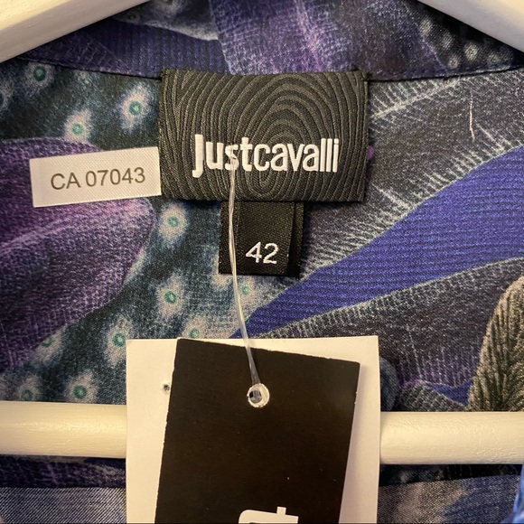 Just Cavalli Satin Print Button-Up Blouse/Top - Picture 5 of 15